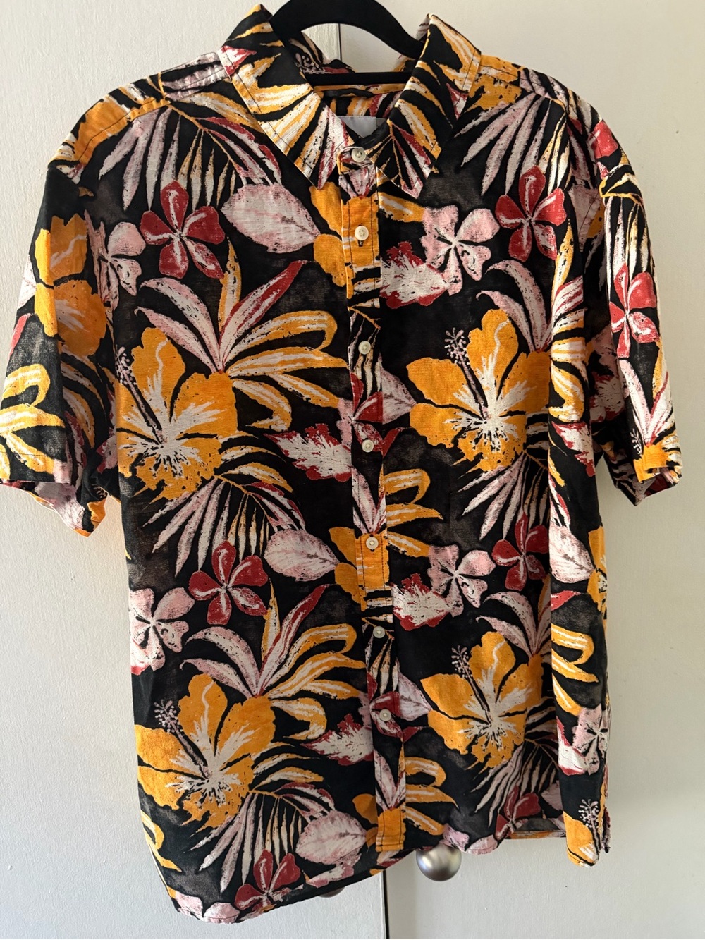 Goodfellow & Co Black Hawaiian Shirt with Yellow & Pink Floral Print